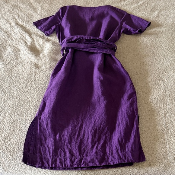 Nich Linen Chic Purple Midi Dress with Belt 100% Linen Small - Picture 6 of 9